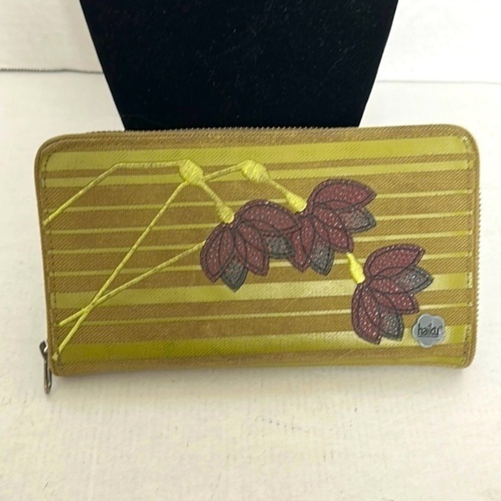 haiku green on green Striped Wallet with Floral Accent
